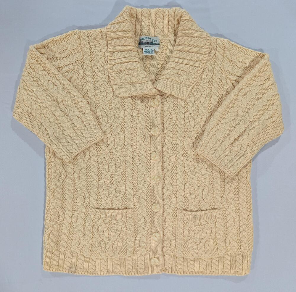 Aran Crafts Cardigan Sweater Womens L White Merino Wool Cable Knit Ireland